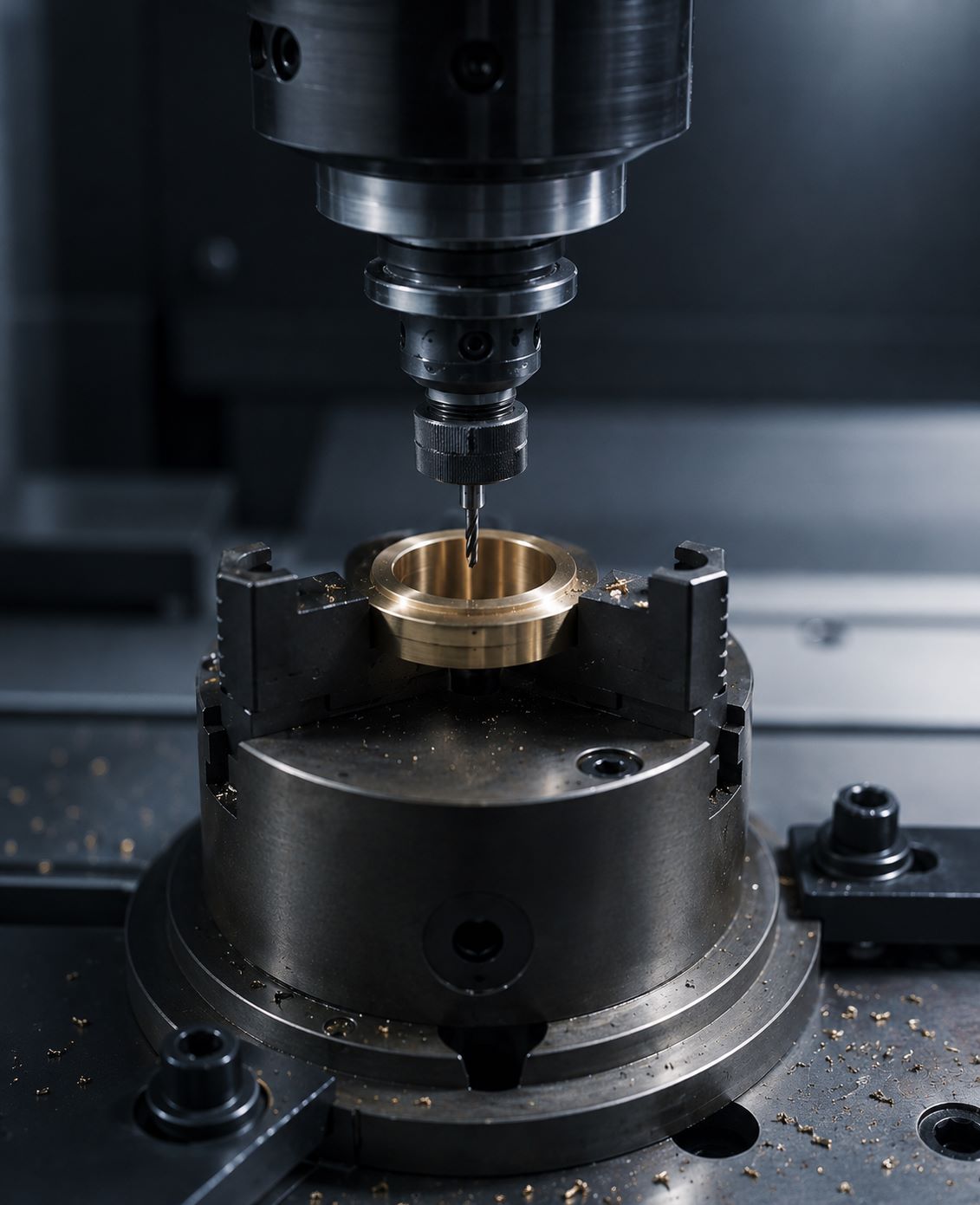 Copper CNC machining of a precision brass component on a vertical milling machine