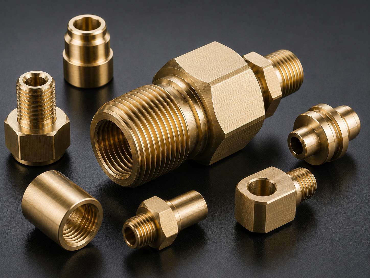 <h3>Brass Fittings & Connectors</h3> <p> Precision-machined brass fittings featuring fine threads, sealing grooves, and complex internal geometries for fluid control, instrumentation, and industrial applications. </p> <h3>Brass Fittings & Connectors</h3> <p> Precision-machined brass fittings featuring fine threads, sealing grooves, and complex internal geometries for fluid control, instrumentation, and industrial applications. </p>