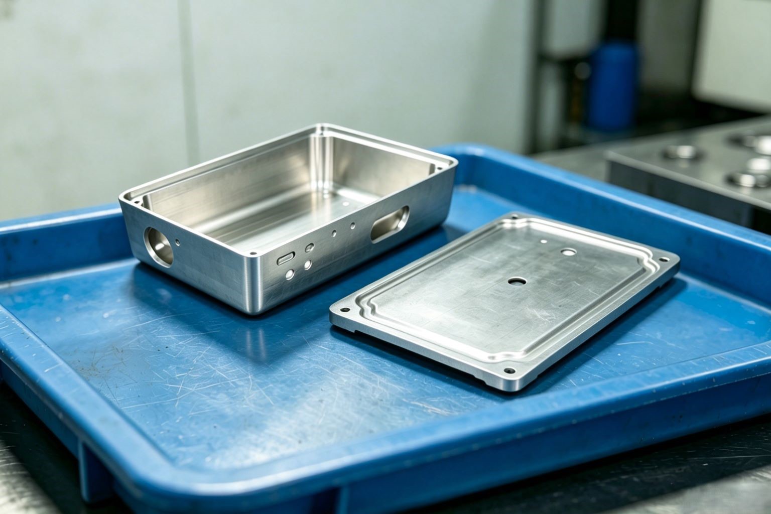 CNC milled aluminum housing and cover plate with pocketed interior and sealing faces