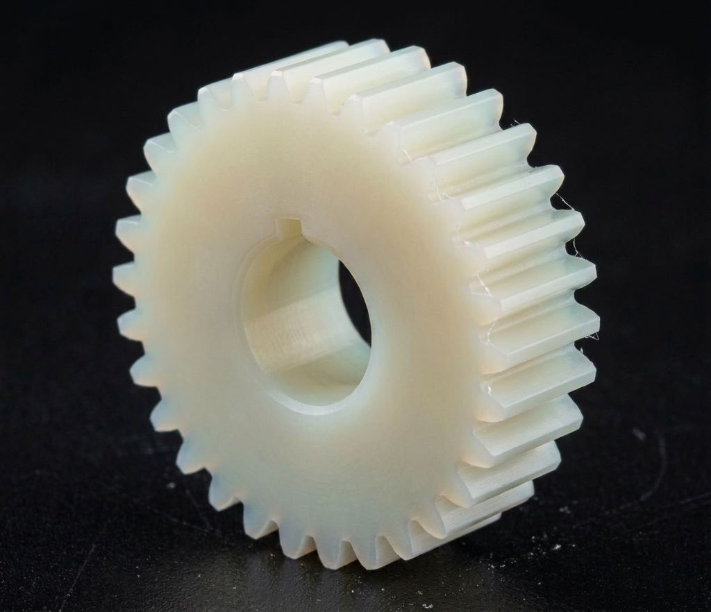 Custom CNC machined Nylon spur gear with inner bore keyway
