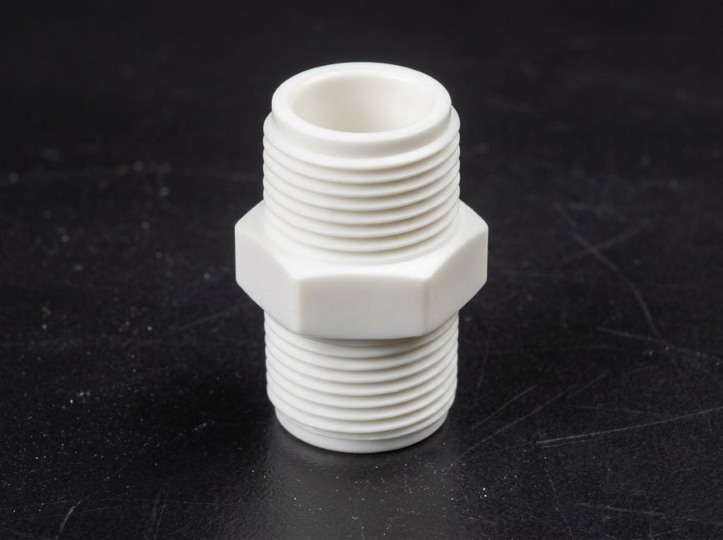 Custom CNC turned POM Acetal hex nipple threaded pipe fitting