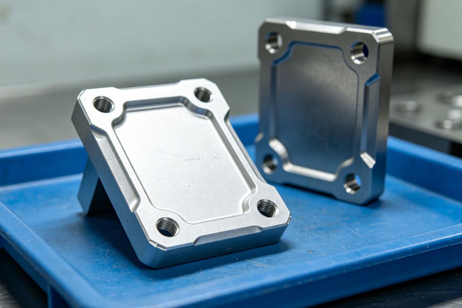 CNC milled aluminum mounting bracket with milled faces and locating holes